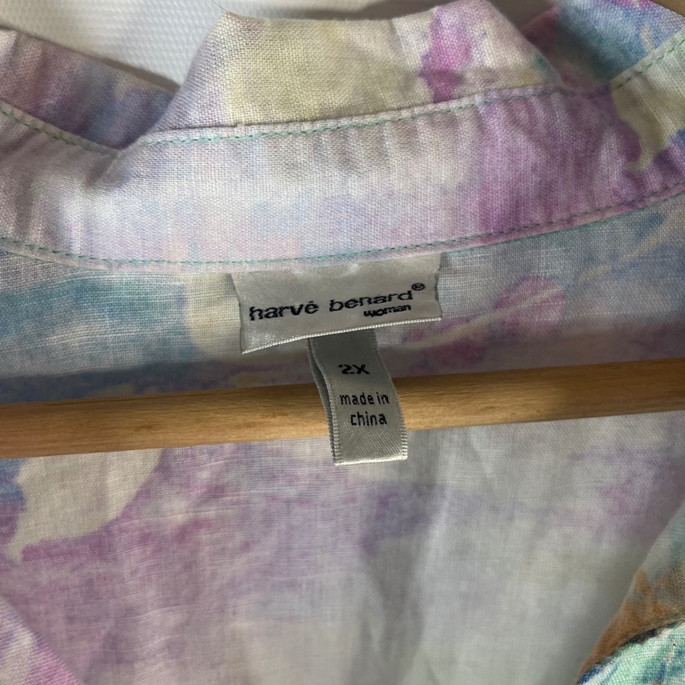 Harve Benard Button Up Shirt Women 2X Multicolor Floral Linen Blend 3/4 Sleeve - Picture 2 of 9